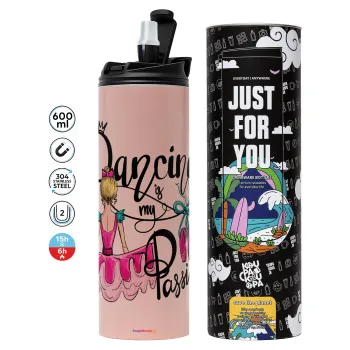 Dancing is my Passion, Tumbler stainless steel PINK 600ml