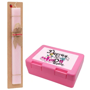 Dancing is my Passion, Easter Set, children's snack container PINK & scented flat Easter candle (30cm) (PINK)