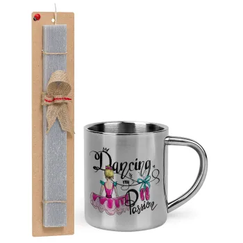 Dancing is my Passion, Easter Set, metallic thermal cup (300ml) & Easter aromatic flat candle (30cm) (GRAY)