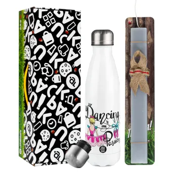 Dancing is my Passion, Easter candle, metallic white thermos bottle (500ml) & aromatic flat candle (30cm) (GRAY)