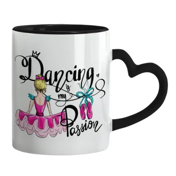 Dancing is my Passion, Κούπα καρδιά χερούλι μαύρη, κεραμική, 330ml