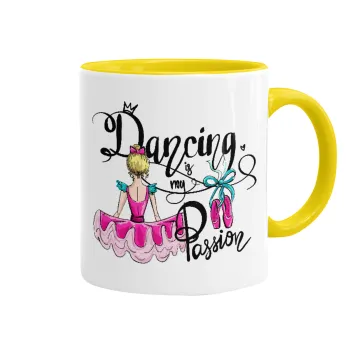 Dancing is my Passion, Κούπα χρωματιστή κίτρινη, κεραμική, 330ml