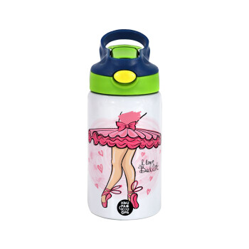 I Love Ballet, Children's hot water bottle, stainless steel, with safety straw, green, blue (350ml)