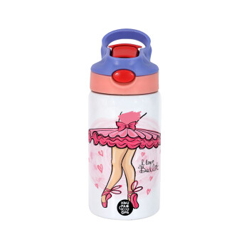 I Love Ballet, Children's hot water bottle, stainless steel, with safety straw, pink/purple (350ml)