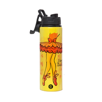 I Love Ballet, Μεταλλικό παγούρι νερού με καπάκι ασφαλείας, αλουμινίου 850ml