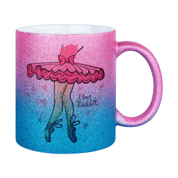 I Love Ballet, Κούπα Χρυσή/Μπλε Glitter, κεραμική, 330ml