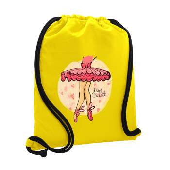I Love Ballet, Τσάντα πλάτης πουγκί GYMBAG Κίτρινη, με τσέπη (40x48cm) & χονδρά κορδόνια