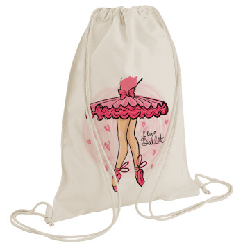 I Love Ballet, Τσάντα πλάτης πουγκί GYMBAG natural (28x40cm)