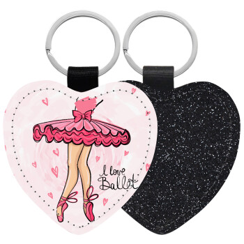 I Love Ballet, Μπρελόκ PU δερμάτινο glitter καρδιά ΜΑΥΡΟ
