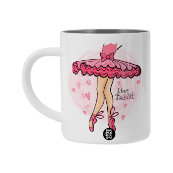 I Love Ballet, Λευκή Ανοξείδωτη Μεταλλική Κούπα 450ml - Διπλού Τοιχώματος 