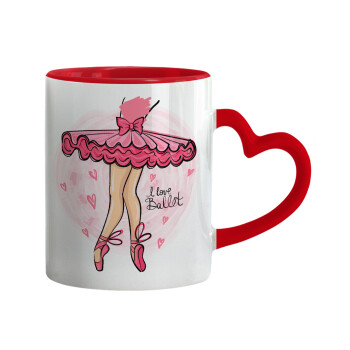 I Love Ballet, Mug heart red handle, ceramic, 330ml