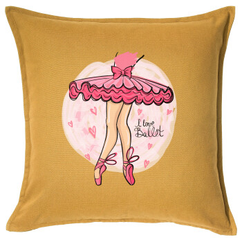 I Love Ballet, Μαξιλάρι καναπέ Κίτρινο 100% βαμβάκι, περιέχεται το γέμισμα (50x50cm)