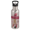 Water bottle Silver with straw, stainless steel 600ml