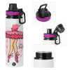 Metallic water bottle with safety lid, 850ml aluminum