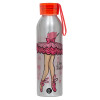 Aluminum Sports Bottle 650ml – Silver with Red Cap and Silicone Strap