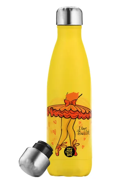 I Love Ballet — Yellow Stainless Steel Metallic Thermos, double-walled, 500ml