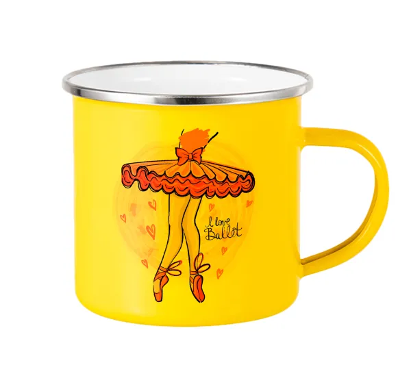 I Love Ballet — Yellow Enamel Metallic Cup 360ml