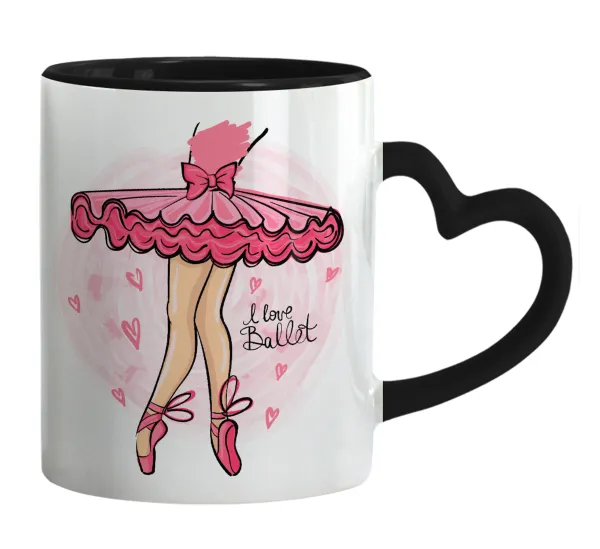I Love Ballet — Mug heart black handle, ceramic, 330ml