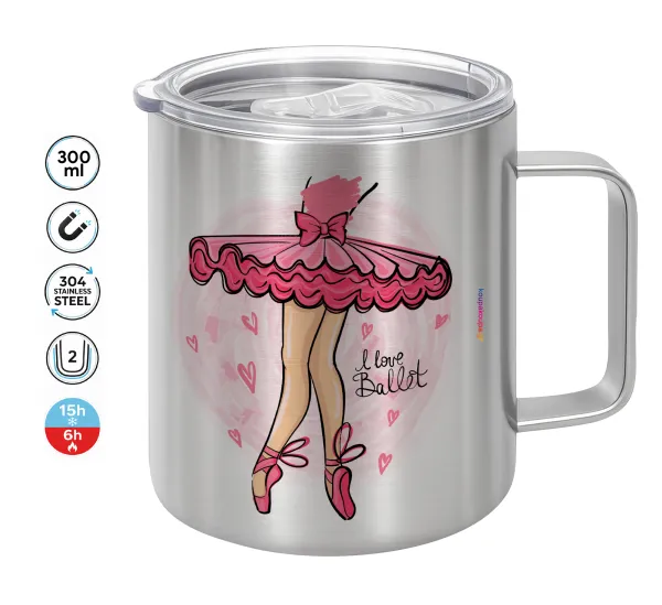 I Love Ballet — Double-walled stainless steel mug 300ml with temperature-retaining lid