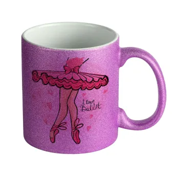 I Love Ballet, Κούπα Μωβ Glitter που γυαλίζει, κεραμική, 330ml