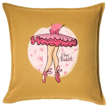 I Love Ballet, Μαξιλάρι καναπέ Κίτρινο 100% βαμβάκι, περιέχεται το γέμισμα (50x50cm)