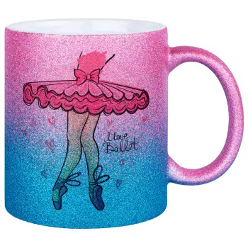 I Love Ballet, Κούπα Χρυσή/Μπλε Glitter, κεραμική, 330ml