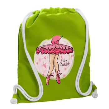 I Love Ballet, Τσάντα πλάτης πουγκί GYMBAG LIME GREEN, με τσέπη (40x48cm) & χονδρά κορδόνια