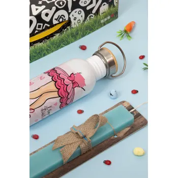 I Love Ballet, Easter Set, SS Metallic water bottle (620ml, stainless steel) & scented flat Easter candle (30cm) (TURQUOISE)