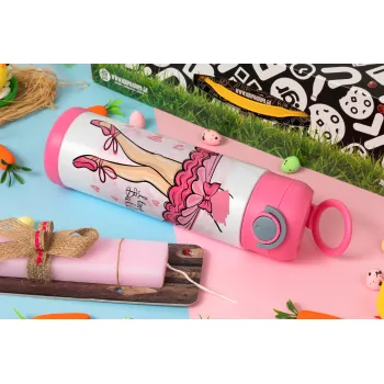 I Love Ballet, Easter candle, Childrens hot water bottle, stainless steel, with safety straw, PINK (500ml)