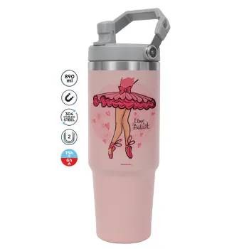 I Love Ballet, Pink color, 890ml (30oz) stainless Steel Tumbler with Handle