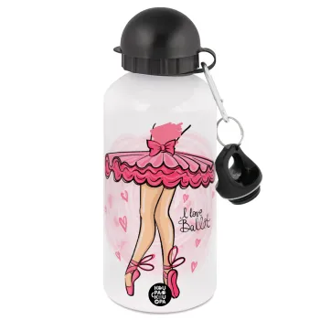 I Love Ballet, Metal water bottle, White, aluminum 500ml