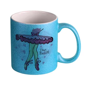 I Love Ballet, Κούπα Σιέλ Glitter που γυαλίζει, κεραμική, 330ml