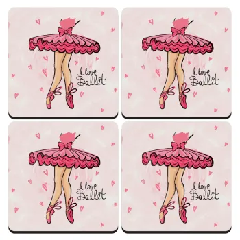 I Love Ballet, ΣΕΤ 4 Σουβέρ ξύλινα τετράγωνα (9cm)