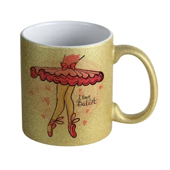 I Love Ballet, Κούπα Χρυσή Glitter που γυαλίζει, κεραμική, 330ml