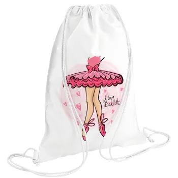 I Love Ballet, Τσάντα πλάτης πουγκί GYMBAG λευκή (28x40cm)