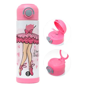 I Love Ballet, Παιδικό παγούρι θερμό, ανοξείδωτο, με καλαμάκι ασφαλείας, ΡΟΖ (500ml)