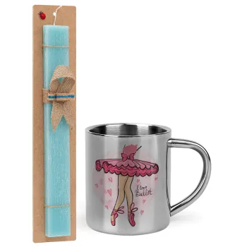 I Love Ballet, Easter Set, metallic thermal cup (300ml) & aromatic flat Easter candle (30cm) (TURQUOISE)