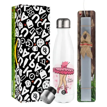 I Love Ballet, Easter candle, metallic white thermos bottle (500ml) & aromatic flat candle (30cm) (GRAY)