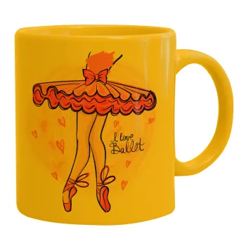 I Love Ballet, Κούπα, κεραμική κίτρινη, 330ml