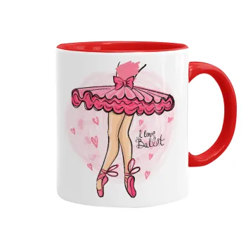 I Love Ballet, Κούπα χρωματιστή κόκκινη, κεραμική, 330ml