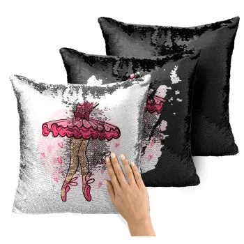 I Love Ballet, Μαξιλάρι καναπέ Μαγικό Μαύρο με πούλιες 40x40cm περιέχεται το γέμισμα