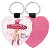 Μπρελόκ PU δερμάτινο glitter καρδιά ΡΟΖ