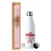 Easter Set, metallic stainless steel water bottle (750ml) & scented flat Easter candle (30cm) (PINK)