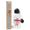 Easter Set, metallic aluminum water bottle (500ml) & aromatic flat Easter candle (30cm) (GRAY)