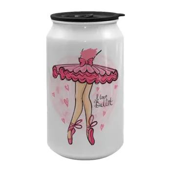 I Love Ballet, Κούπα ταξιδιού μεταλλική με καπάκι (tin-can) 500ml