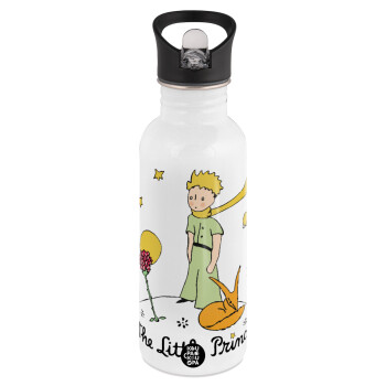 The Little prince classic, White water bottle with straw, stainless steel 600ml