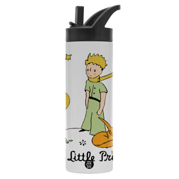 Ο μικρός πρίγκιπας classic, Μεταλλικό παγούρι θερμός με καλαμάκι & χειρολαβή, ανοξείδωτο ατσάλι (Stainless steel 304), διπλού τοιχώματος, 600ml