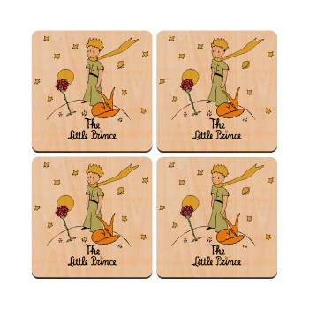 Ο μικρός πρίγκιπας classic, ΣΕΤ x4 Σουβέρ ξύλινα τετράγωνα plywood (9cm)