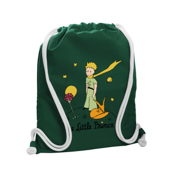 Ο μικρός πρίγκιπας classic, Τσάντα πλάτης πουγκί GYMBAG BOTTLE GREEN, με τσέπη (40x48cm) & χονδρά λευκά κορδόνια