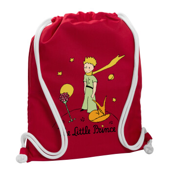 Ο μικρός πρίγκιπας classic, Τσάντα πλάτης πουγκί GYMBAG Κόκκινη, με τσέπη (40x48cm) & χονδρά κορδόνια